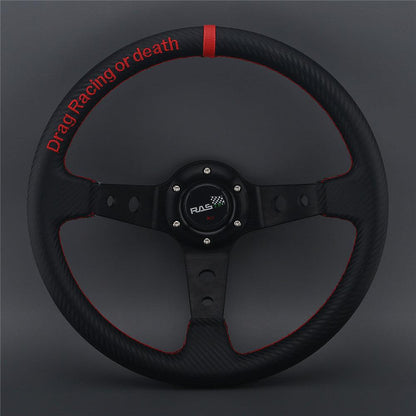 RASTP Universal 14 inch 345mm Steering Wheel Carbon Fiber Leather 95mm Deep Dish 6 Bolt - RASTP