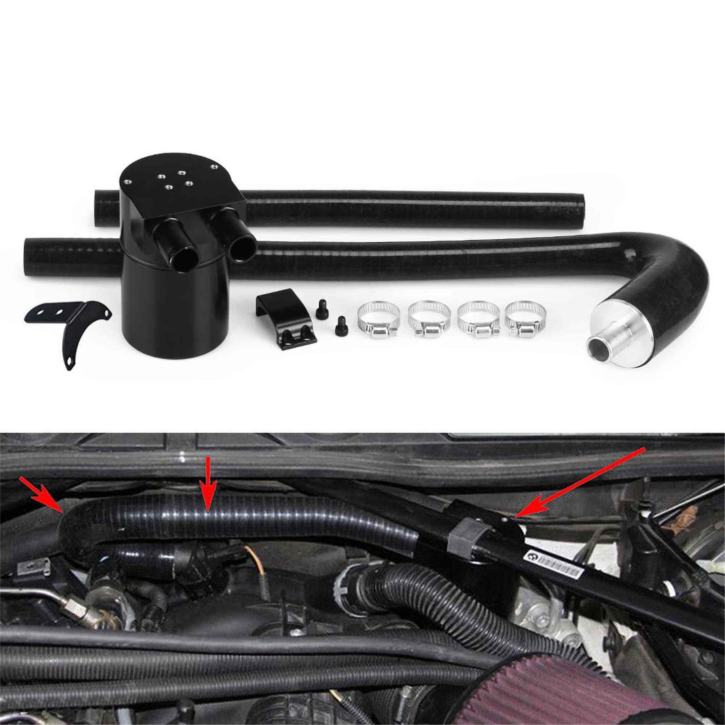 RASTP Baffled Engine Oil Water Separator Kit with Radiator Silicone Hose for BMW - RASTP