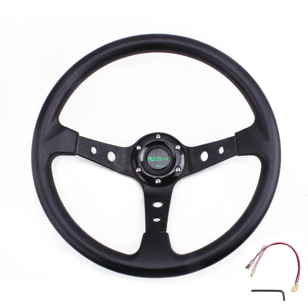 RASTP Universal 14 inch 350mm Steering Wheel 95mm Deep Dish 6 Bolts Grip Vinyl Leather - RASTP