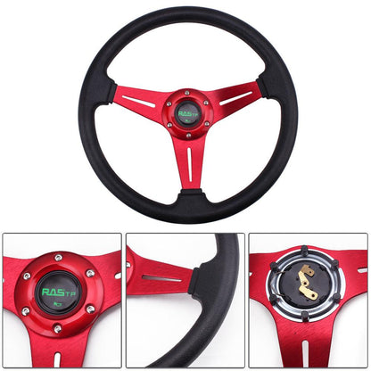 RASTP Universal 13.4 inch 340mm Racing Steering Wheel 60mm Deep Dish Steering Wheel PVC 6 Bolt - RASTP