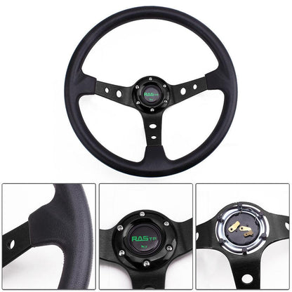 RASTP Universal 14 inch 350mm Steering Wheel 95mm Deep Dish 6 Bolts Grip Vinyl Leather - RASTP