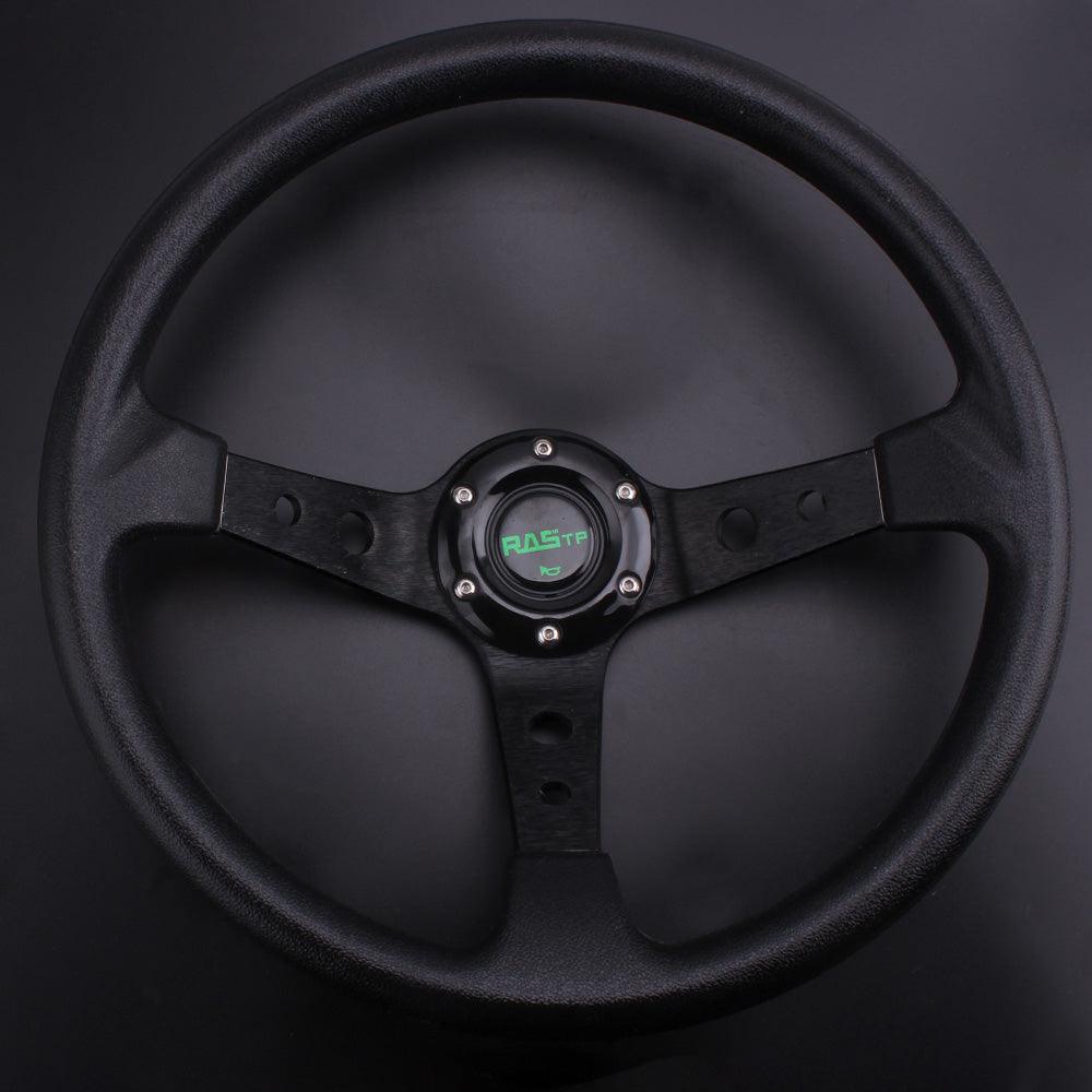 RASTP Universal 14 inch 350mm Steering Wheel 95mm Deep Dish 6 Bolts Grip Vinyl Leather - RASTP