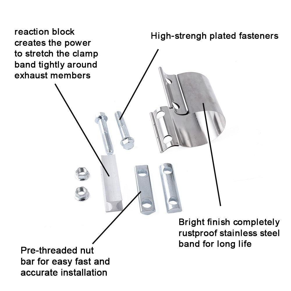 RASTP Universal Stainless Steel 2.25" 2.5" 3.0" Exhaust Lap Joint Exhaust Clamp,Butt Joint Band Clamp Sleeve Coupler - RASTP