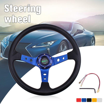 RASTP Universal 14 inch 350mm Steering Wheel 95mm Deep Dish 6 Bolts Grip Vinyl Leather - RASTP