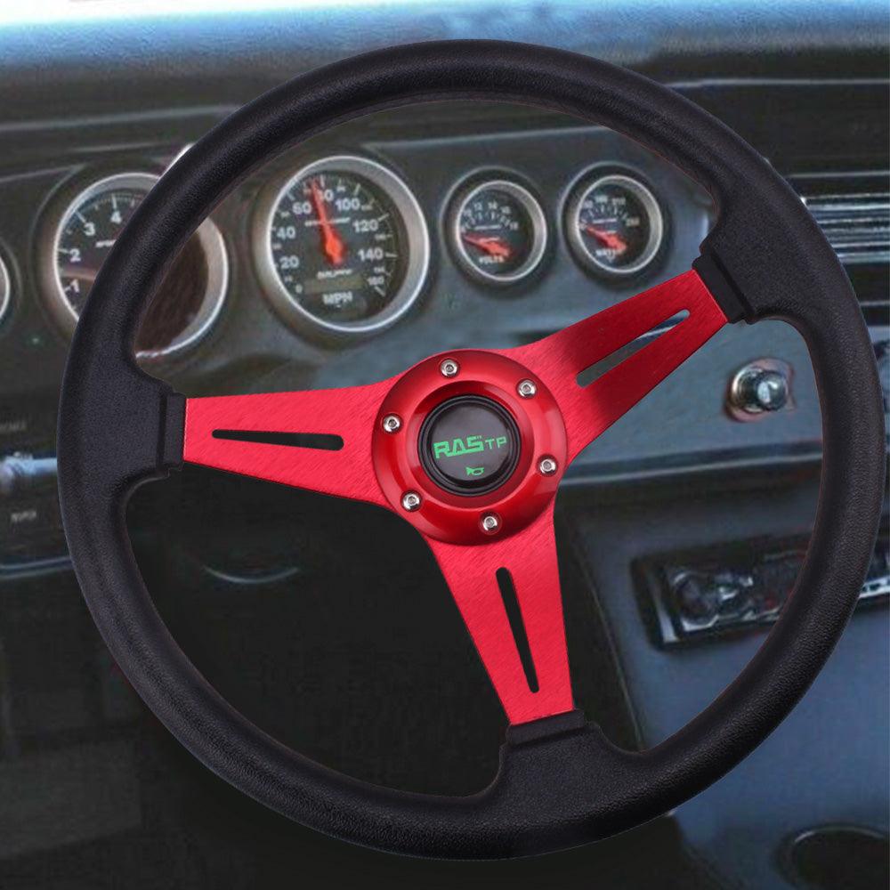 RASTP Universal 13.4 inch 340mm Racing Steering Wheel 60mm Deep Dish Steering Wheel PVC 6 Bolt - RASTP