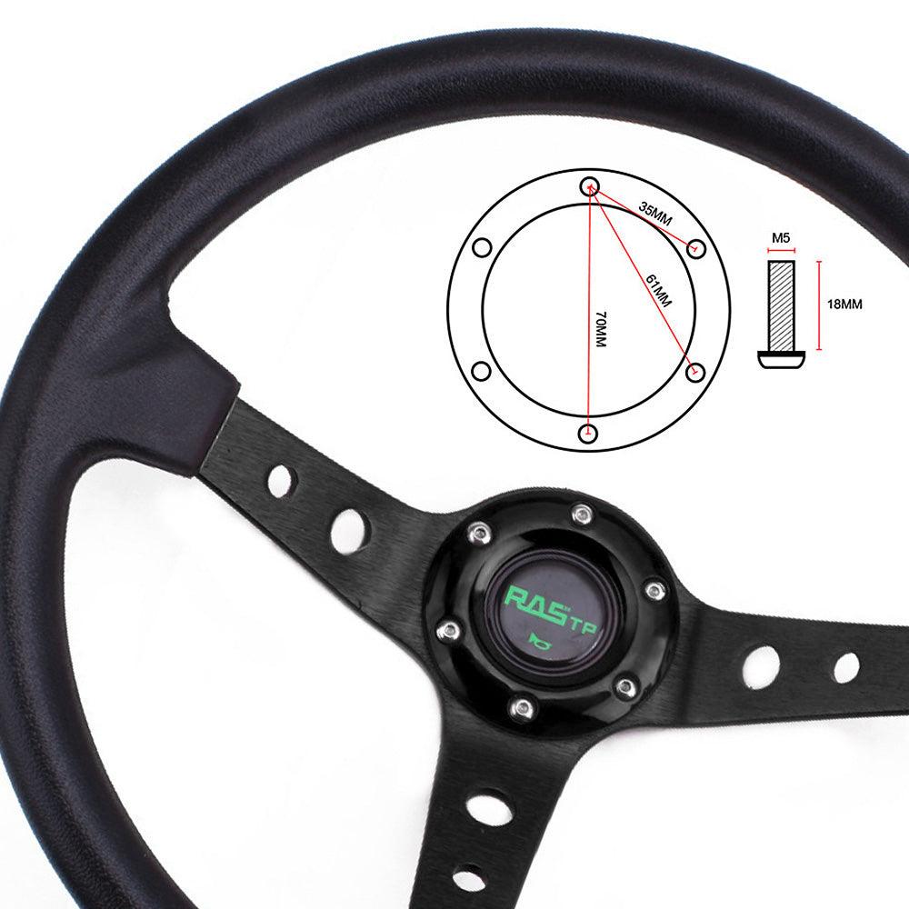 RASTP Universal 14 inch 350mm Steering Wheel 95mm Deep Dish 6 Bolts Grip Vinyl Leather - RASTP