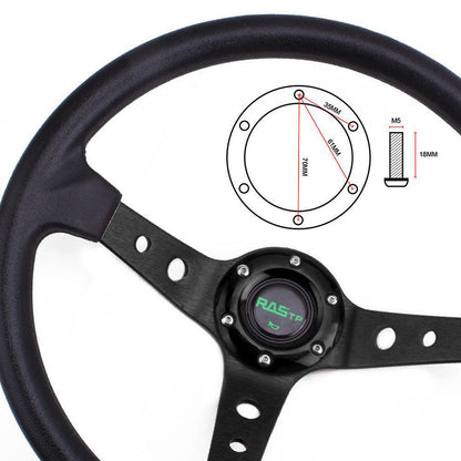 RASTP Universal 14 inch 350mm Steering Wheel 95mm Deep Dish 6 Bolts Grip Vinyl Leather - RASTP